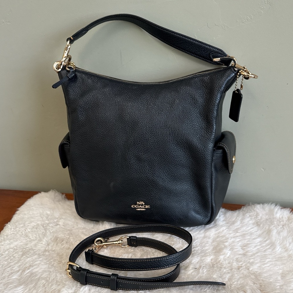 Coach Black Pebbled Leather Penny Hobo Bag